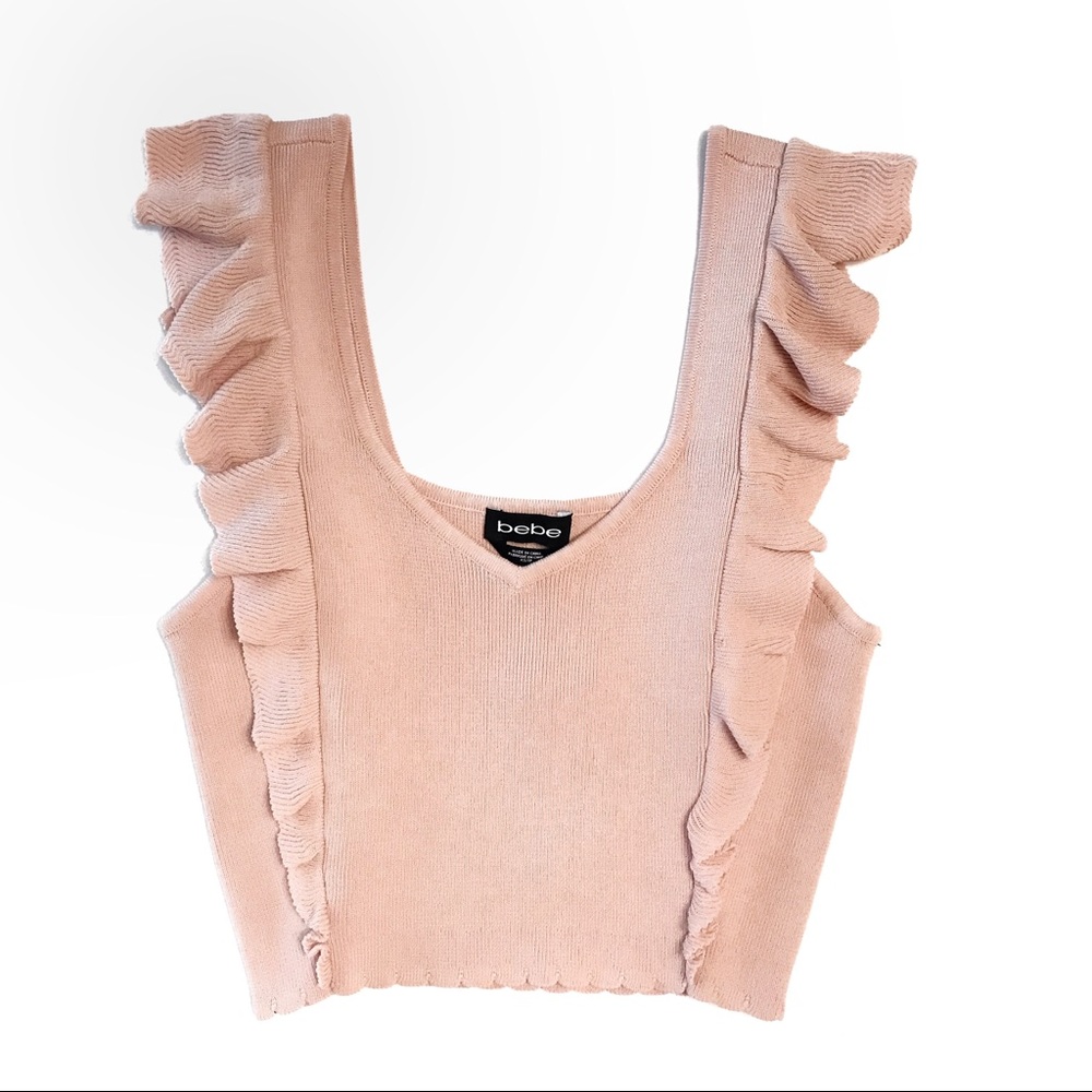 🎉HP🎉 bebe Pastel Pink Sleeveless Cropped Sweater Top with Ruffles